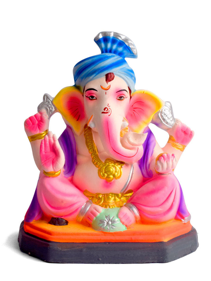 Colorful 8 INCH Eco-Friendly Ganesha Idol in Sitting Pose