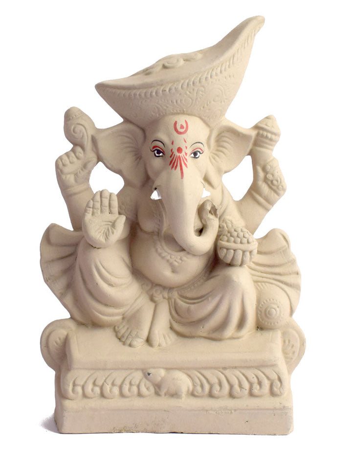 Plain 11 Inch Padmasana Ganpati With Mavala Pagdi