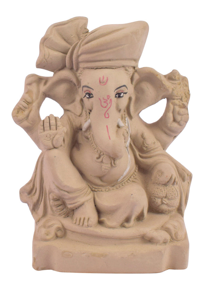 Plain 6.5 Inch Alampata Eco-Friendly Ganesha Idol in Raja Pose