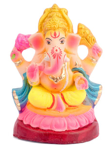 6.5 Inch Shayana Ganesha Eco-Friendly Idol in Padmasana with Blue Patka
