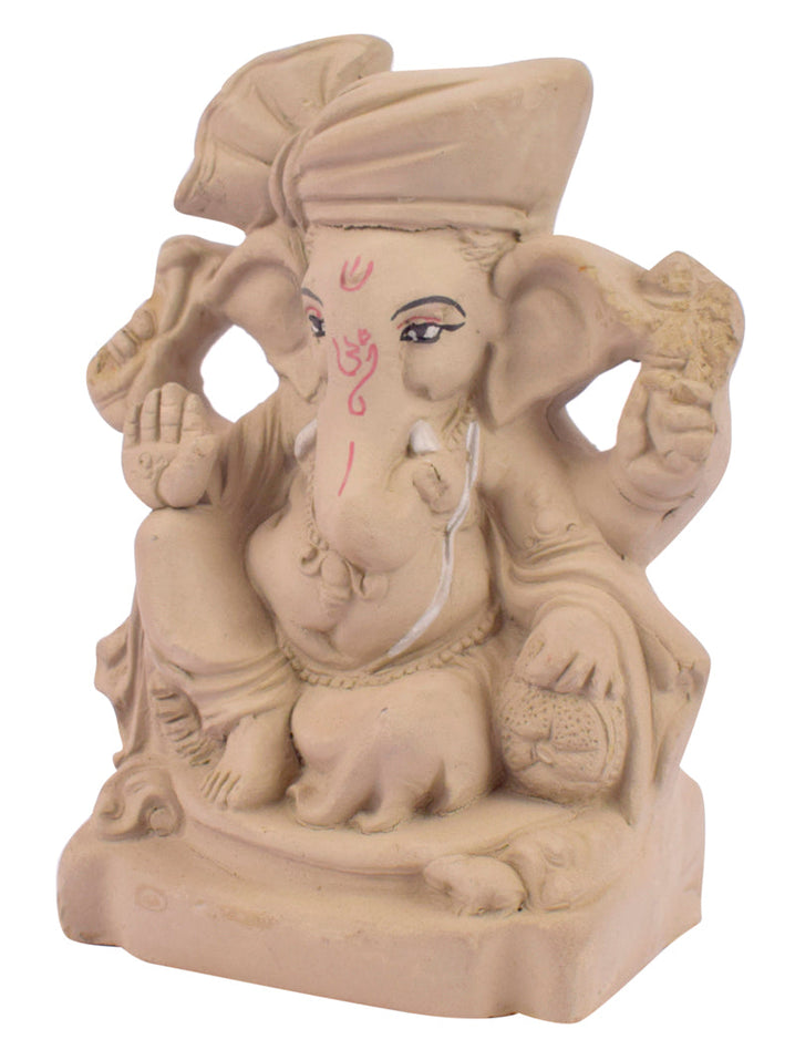 Plain 6.5 Inch Alampata Eco-Friendly Ganesha Idol in Raja Pose