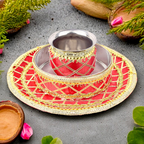 Stunning Red Karwa Chauth Thali Set