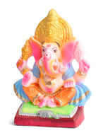 8 Inch Yadhvasin Eco-Friendly Ganesha Idol in Gajanan Pose with Sky Blue Patka