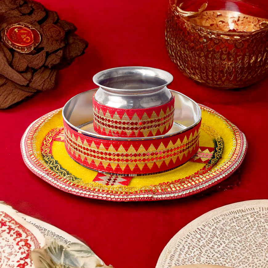 Yellow Karwa Chauth Thali Set