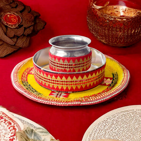 Yellow Karwa Chauth Thali Set