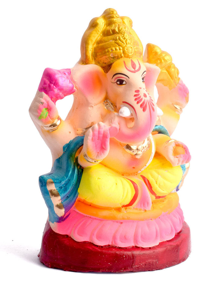 6.5 Inch Shayana Ganesha Eco-Friendly Idol in Padmasana with Blue Patka
