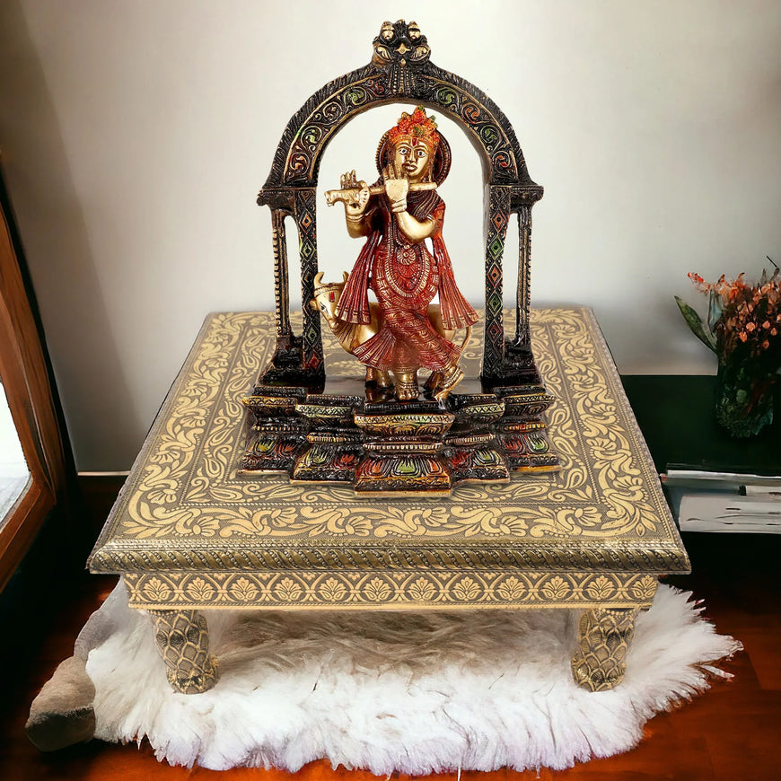 Wooden Kalash Chowki - 14 Inch