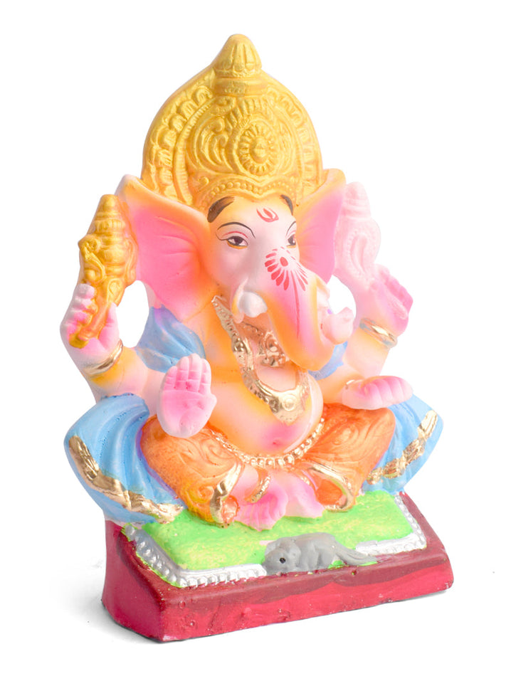 8 Inch Yadhvasin Eco-Friendly Ganesha Idol in Gajanan Pose with Sky Blue Patka