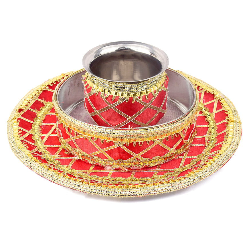 Stunning Red Karwa Chauth Thali Set