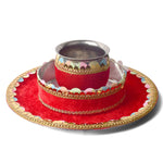 Designer Red Velvet Thali for Pooja