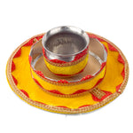 Handcrafted Yellow Karwa Chauth Thali Set - 3pc