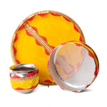 Handcrafted Yellow Karwa Chauth Thali Set - 3pc