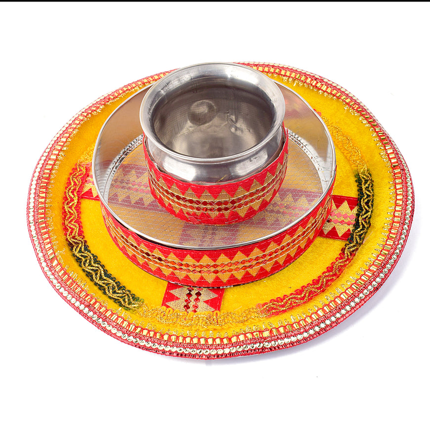Yellow Karwa Chauth Thali Set