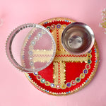 Red with golden Karwa Chauth Thali Set