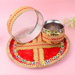 Red with golden Karwa Chauth Thali Set