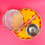 Handcrafted Yellow Karwa Chauth Thali Set - 3pc