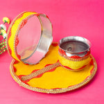 Handcrafted Yellow Karwa Chauth Thali Set - 3pc