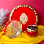 Designer Red Velvet Thali for Pooja