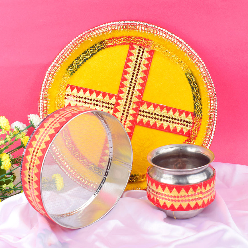 Yellow Karwa Chauth Thali Set