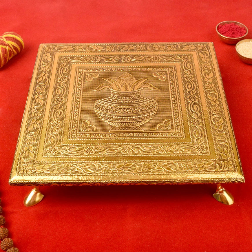 Wooden Kalash Chowki - 8 Inch