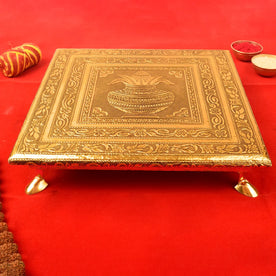 Wooden Kalash Chowki - 8 Inch