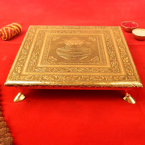 Wooden Kalash Chowki - 10 Inch