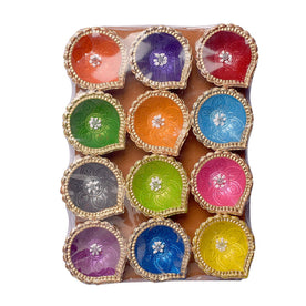 12 Pc Multicolor Clay Diya