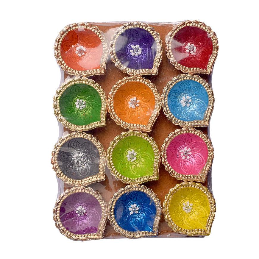 12 Pc Multicolor Clay Diya