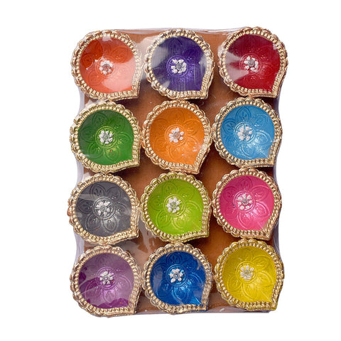 12 Pc Multicolor Clay Diya
