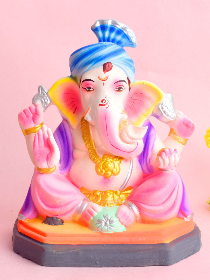 Colorful 8 INCH Eco-Friendly Ganesha Idol in Sitting Pose