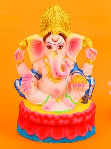 10.5 Inch Pitambara Eco-Friendly Ganesha Idol in Padmasana Pose of Ganpati