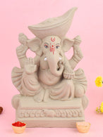 Plain 11 Inch Padmasana Ganpati With Mavala Pagdi