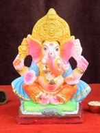 8 Inch Yadhvasin Eco-Friendly Ganesha Idol in Gajanan Pose with Sky Blue Patka