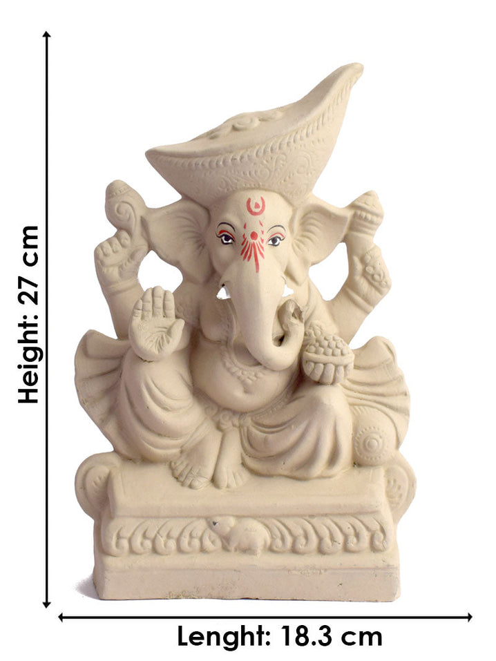 Plain 11 Inch Padmasana Ganpati With Mavala Pagdi