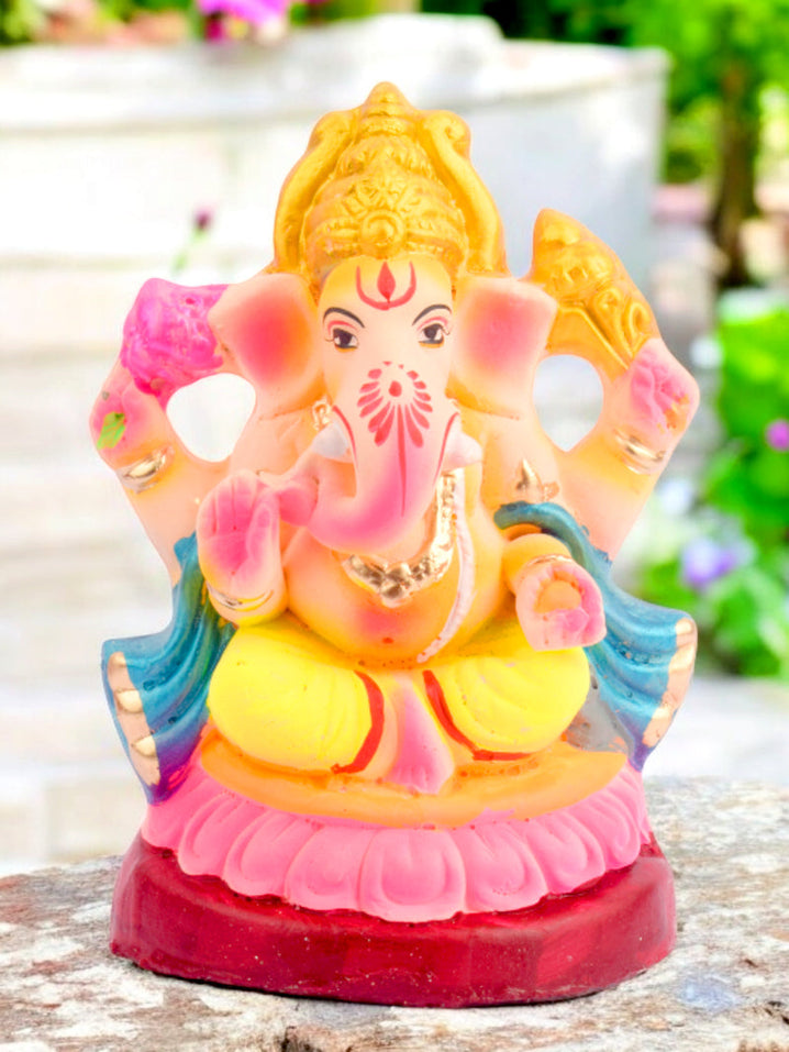 6.5 Inch Shayana Ganesha Eco-Friendly Idol in Padmasana with Blue Patka