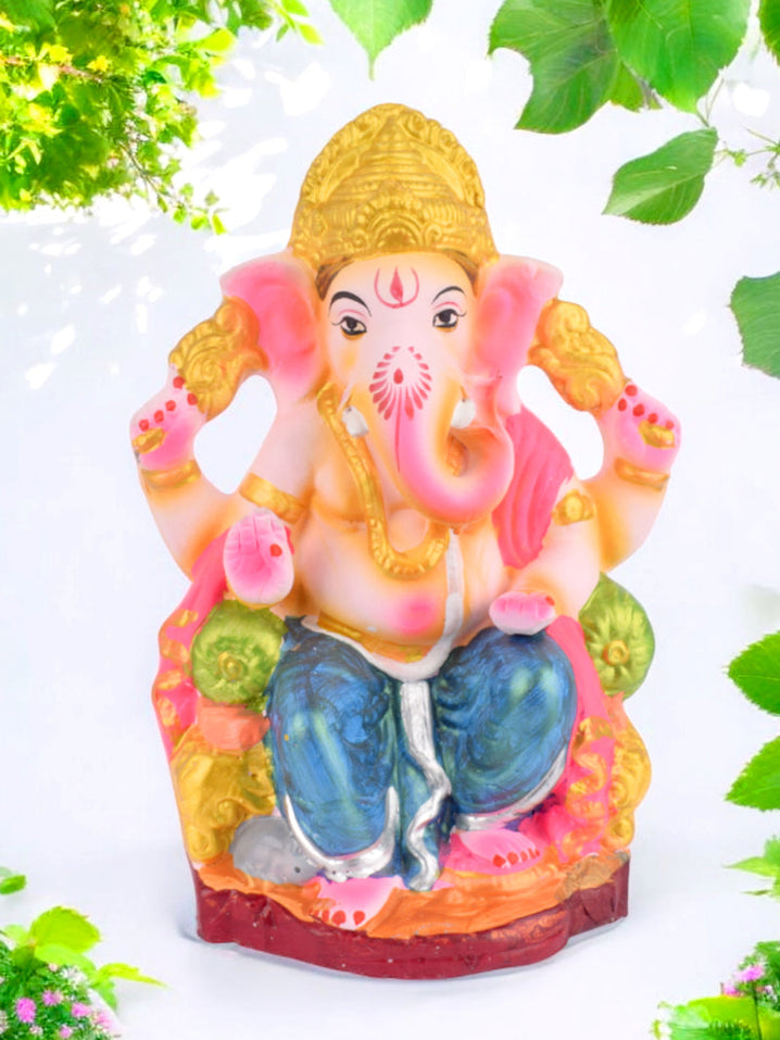 9 INCH Eco-Friendly Ganesh Ji Sitting on Shinghasan