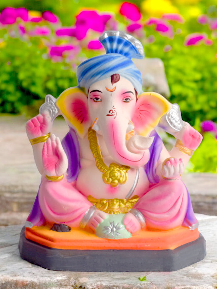 Colorful 8 INCH Eco-Friendly Ganesha Idol in Sitting Pose