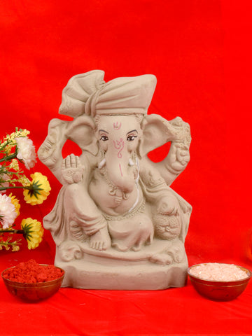 Plain 6.5 Inch Alampata Eco-Friendly Ganesha Idol in Raja Pose