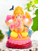 6.5 Inch Shayana Ganesha Eco-Friendly Idol in Padmasana with Blue Patka