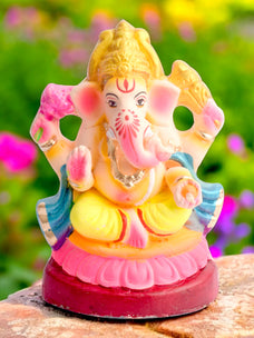 6.5 Inch Shayana Ganesha Eco-Friendly Idol in Padmasana with Blue Patka