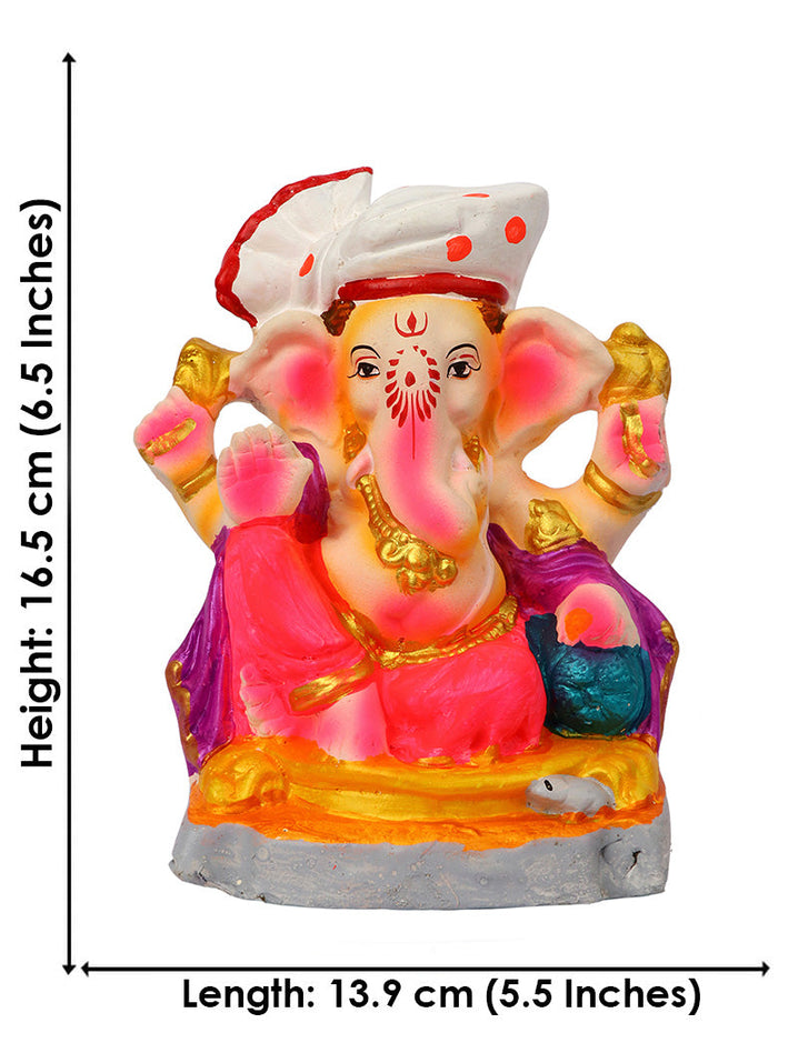 6.5 Inch Alampata Eco-Friendly Ganesha Idol in Raja Pose of Ganpati