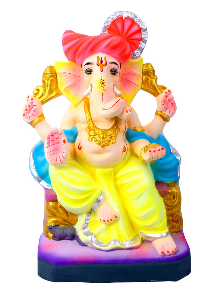 12.5 Inch Vishwamukha Eco-Friendly Ganpati Ganesha Murti in Lalbagh Raja Position