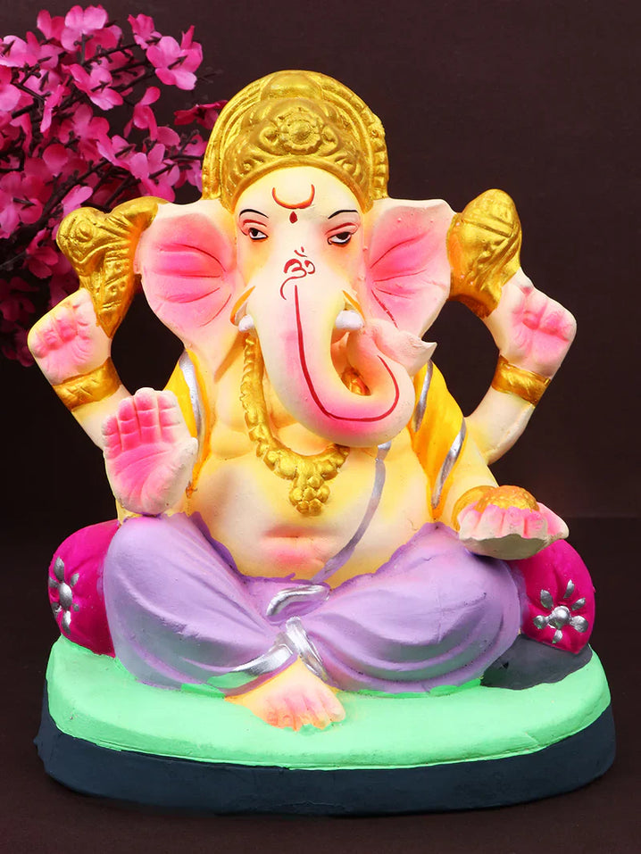 6.5 Inch Gajakarna Eco-Friendly Ganesha Idol in Sukhasana Pose of Ganpati