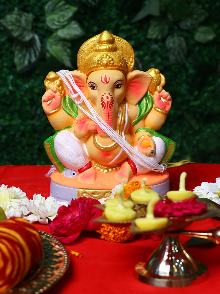 7 Inch Bhuvanpati Eco-Friendly Ganesha Idol Ardha Siddhasana Pose of Ganpati