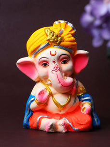 4.5 Inch Adorable Colorful Bal Ganesha With Pagdi Idol in Padmasana Pose of Ganpati