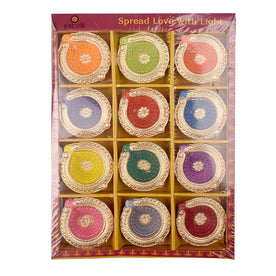 Set of 12 Multicolor Clay Diya