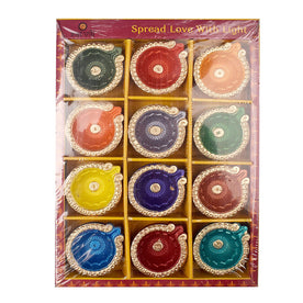 Set of 12 Colorful Clay Diya