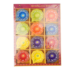 Set of 12 Pc Colorful Clay Diya