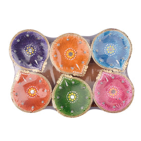 6 Pc Colorful Clay diya