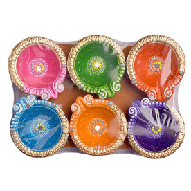 Colorful 6 Pc Clay Diya Set